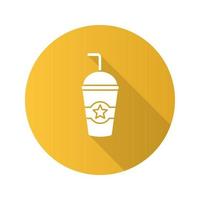 Cinema cold drink flat design long shadow glyph icon. Disposable paper or plastic cup with star. Vector silhouette illustration