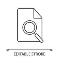 Document search linear icon. Thin line illustration. Contour symbol. Vector isolated outline drawing. Editable stroke