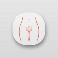 Genital rash app icon. UI UX interface. Vaginal itching. Venereal disease symptom. Gynecological infection. Genital dermatitis, sores. Bikini zone dry, sensitive skin. Vector isolated illustration