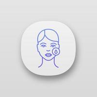 icono de la aplicación de eliminación de maquillaje. hidratante de la piel. protección de la piel. preparación de inyección de neurotoxina. procedimiento cosmético. rejuvenecimiento facial. utilizando ácido hialurónico. interfaz ui ux. vector ilustración aislada