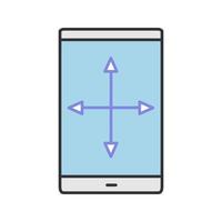 Smartphone display resize color icon. Drag gesture arrow. Isolated vector illustration