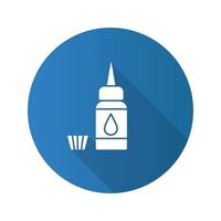 Tattoo machine ink and cap flat design long shadow glyph icon. Liquid bottle with drop. Vector silhouette illustration