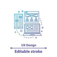 UX design concept icon. App development. Web design idea thin line illustration. Website interface. Vector isolated outline drawing. Editable stroke