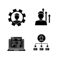 Resume glyph icons set. Professionals skills, personal growth, online job application, abilities. Silhouette symbols. Vector isolated illustration
