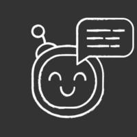 Chatbot message chalk icon. Talkbot. Circle head laughing chat bot. Modern robot. Virtual assistant. Conversational agent. Isolated vector chalkboard illustration