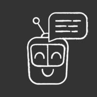 Chatbot message chalk icon. Talkbot. Modern robot. Square head laughing chat bot. Virtual assistant. Conversational agent. Isolated vector chalkboard illustration