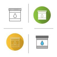 Printer cartridge ink icon. Plastic bottle with drop. Flat design, linear and color styles. Isolated vector illustrations