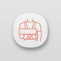 Shoulder immobilizer app icon. Sling and swathe. Broken arm, shoulder injury treatment. Arm fix brace. UI UX user interface. Web or mobile application. Vector isolated illustration