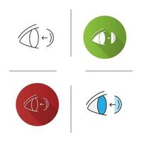 Eye contact lenses putting on icon. Flat design, linear and color styles. Isolated vector illustrations