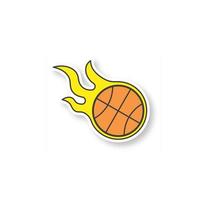 Burning basketball ball patch. Color sticker. Vector isolated illustration