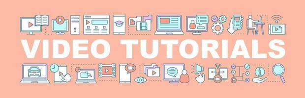 banner de conceptos de palabra de video tutorial. vlog. alojamiento de videos. transmisión. idea de tipografía de letras aisladas con iconos lineales. blogs. ilustración de contorno vectorial vector