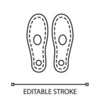 Orthopedic insoles linear icon. Arch support. Thin line illustration. Orthotic insoles. Shoe pads. Flat foot treatment. Contour symbol. Vector isolated outline drawing. Editable stroke