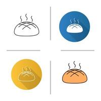 Fresh round rye bread loaf icon. Flat design, linear and color styles. Isolated vector illustrations