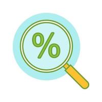 Magnifying glass with percent color icon. Discount offers searching. Isolated vector illustration