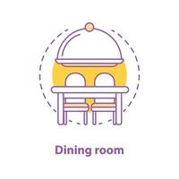 Dining room concept icon. Time to eat idea thin line illustration. Tray with lid, table and chairs. Vector isolated outline drawing