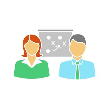 icono de color de glifo de esquema de estrategia empresarial. símbolo de silueta sobre fondo blanco sin contorno. trabajo en equipo. dos colegas resolviendo un problema. espacio negativo. ilustración vectorial vector