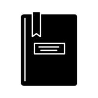 Book with bookmark glyph icon. Taking notes. Notepad. Copybook. Silhouette symbol. Negative space. Vector isolated illustration