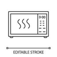 Microwave oven linear icon. Electric oven. Thin line illustration. Food heating and preparation. Kitchen appliance. Contour symbol. Vector isolated outline drawing. Editable stroke