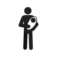 Father holding newborn child silhouette icon. Fatherhood. Isolated vector illustration