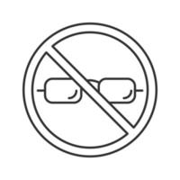 Señal de prohibido con icono lineal de gafas. Prohibición de gafas de sol. Ilustración de línea fina. símbolo de contorno. dibujo de contorno aislado vectorial vector