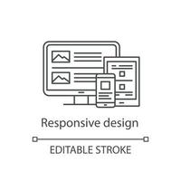 Responsive website design linear icon. Thin line illustration. Web design. Site construction. Website development. Contour symbol. Vector isolated outline drawing. Editable stroke