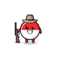 indonesia flag hunter mascot holding a gun vector