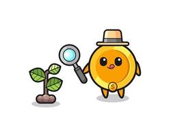 cute dollar coin herbalist researching a plants vector