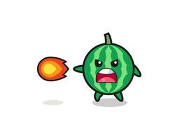 cute watermelon mascot is shooting fire power vector