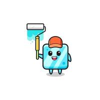 the ice cube painter mascot with a paint roller vector