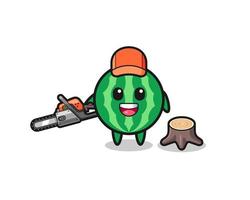 watermelon lumberjack character holding a chainsaw vector