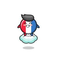 cute france flag illustration riding a floating cloud