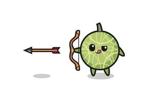 Ilustración de personaje de melón haciendo tiro con arco. vector