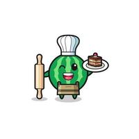 watermelon as pastry chef mascot hold rolling pin vector