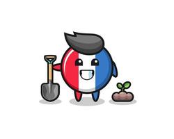 cute france flag cartoon is planting a tree seed