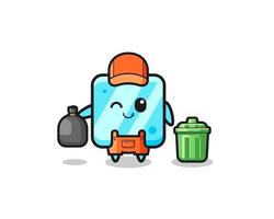 the mascot of cute ice cube as garbage collector vector
