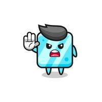 ice cube character doing stop gesture vector