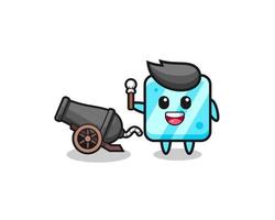 cute ice cube shoot using cannon vector