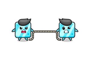 cute ice cube character is playing tug of war game vector