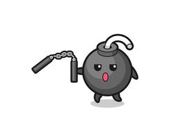 cartoon of bomb using nunchaku vector