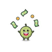 ilustración del melón atrapando dinero cayendo del cielo vector