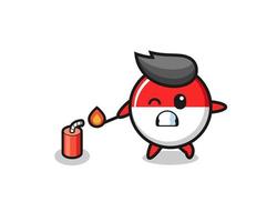 indonesia flag mascot illustration playing firecracker vector
