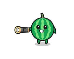 watermelon mascot holding flashlight vector