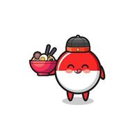 indonesia flag as Chinese chef mascot holding a noodle bowl vector