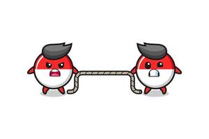 cute indonesia flag character is playing tug of war game vector