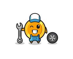 the dollar coin character as a mechanic mascot vector