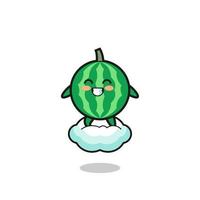 cute watermelon illustration riding a floating cloud vector