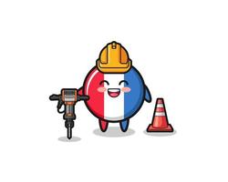 road worker mascot of france flag holding drill machine vector