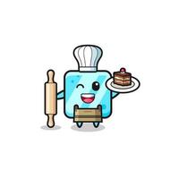 ice cube as pastry chef mascot hold rolling pin vector