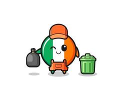 the mascot of cute ireland flag as garbage collector vector