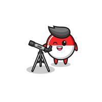 indonesia flag astronomer mascot with a modern telescope vector